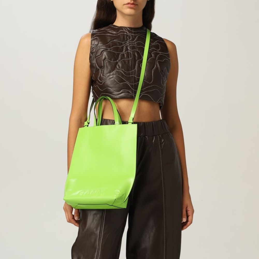 Ganni Leather Tote size Medium Green